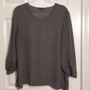 Black Sheer Top with White Polka Dots Size XL